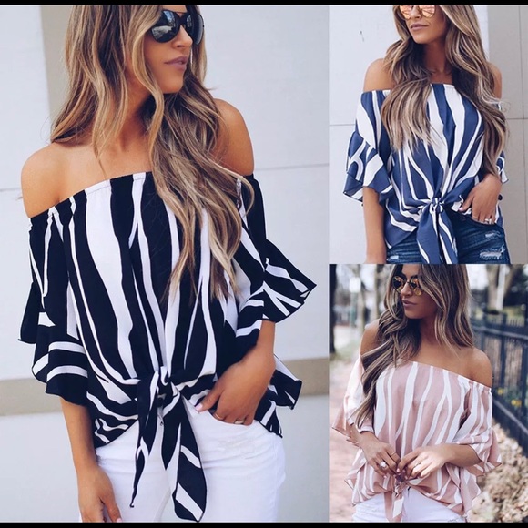 ๐Host Pic 3/13๐ Wavy-Striped Off-Shoulder Blouse - Picture 2 of 4